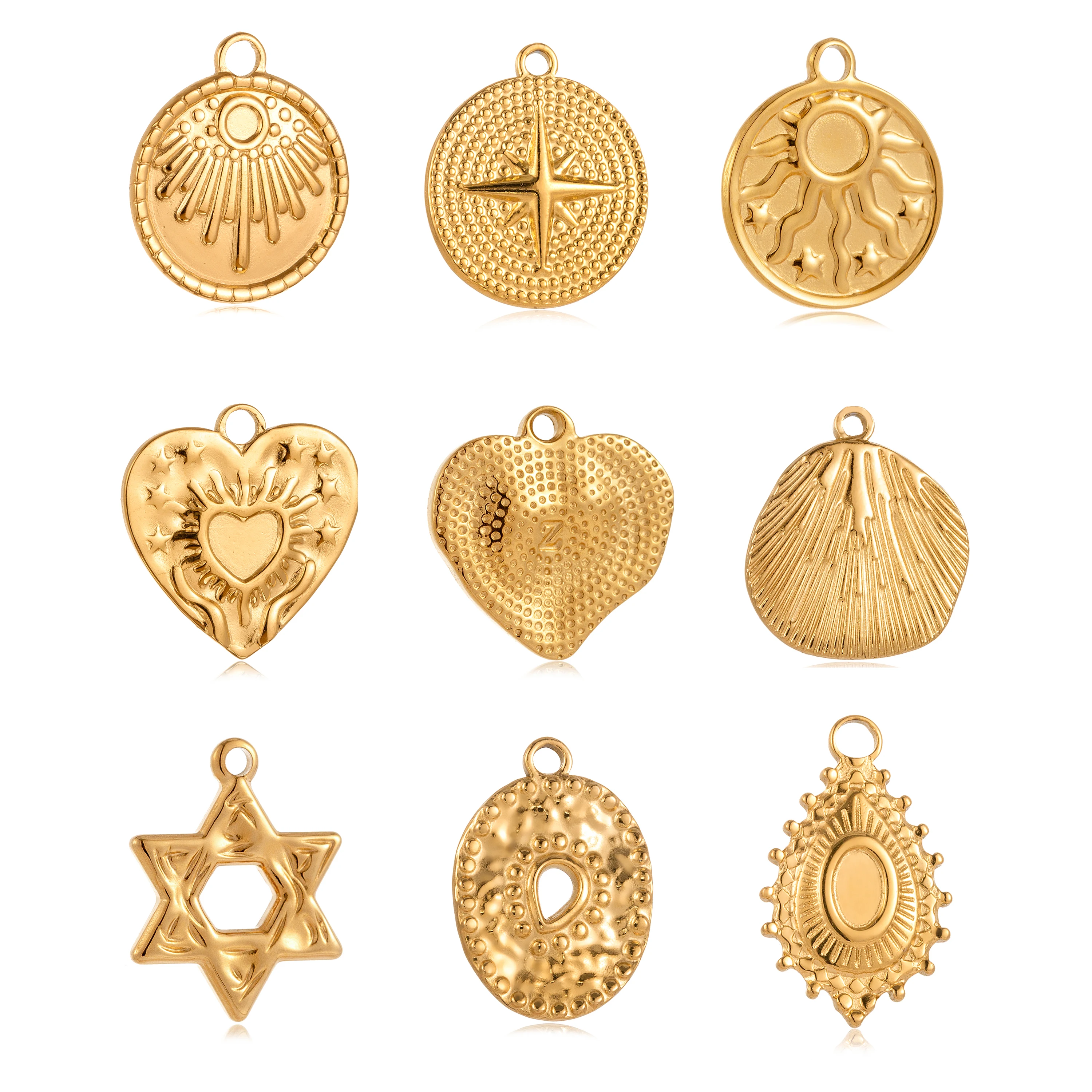 3pcs Stainless Steel Gold Color Plated Sun/Hexagram Star/Heart Love Charms Diy Earrings Bracelet Necklace Jewelry Accessories