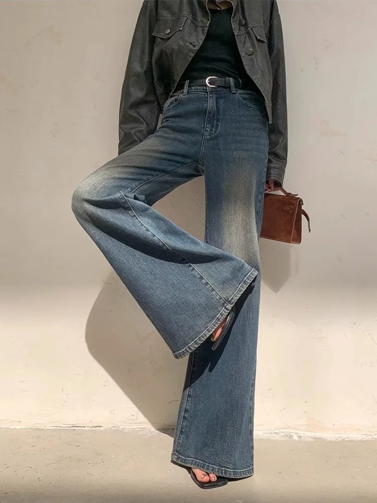 Deeptown Y2k Blue Flare Jeans per donna Vintage gamba larga Denim pantaloni femminili a figura intera larghi Pantalones Vaqueros Mujer primavera