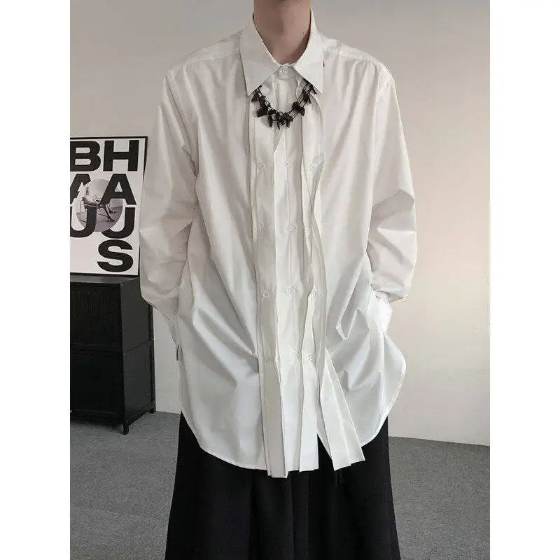 

anben k Court Sle Men's Long Sve White irt Pleated Korean Design Lazy Sle Youth ular Polyester Fiber irt