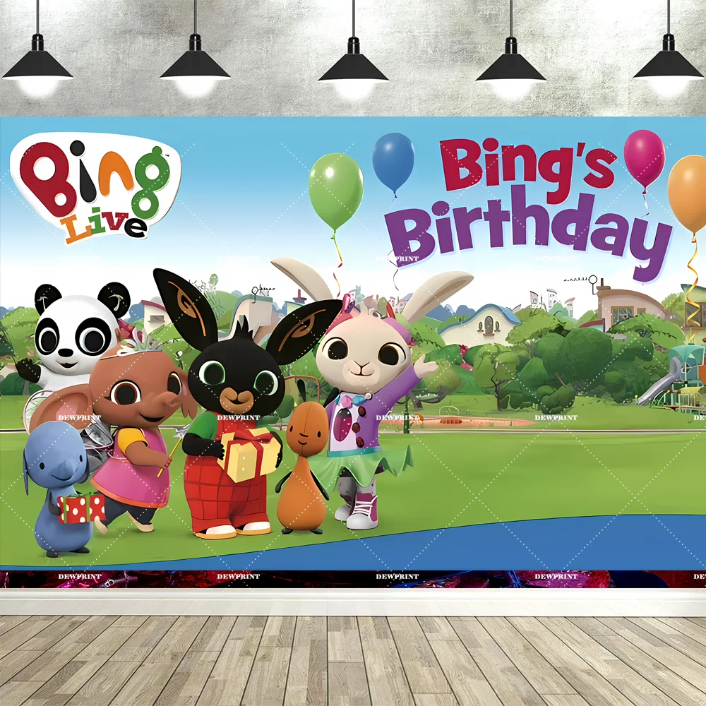 Cartoon B-Bing Bunny achtergronddecoratie met konijn, dieren-thema, kinderfeestdecoratie en banner, rekwisieten voor fotostudio's.