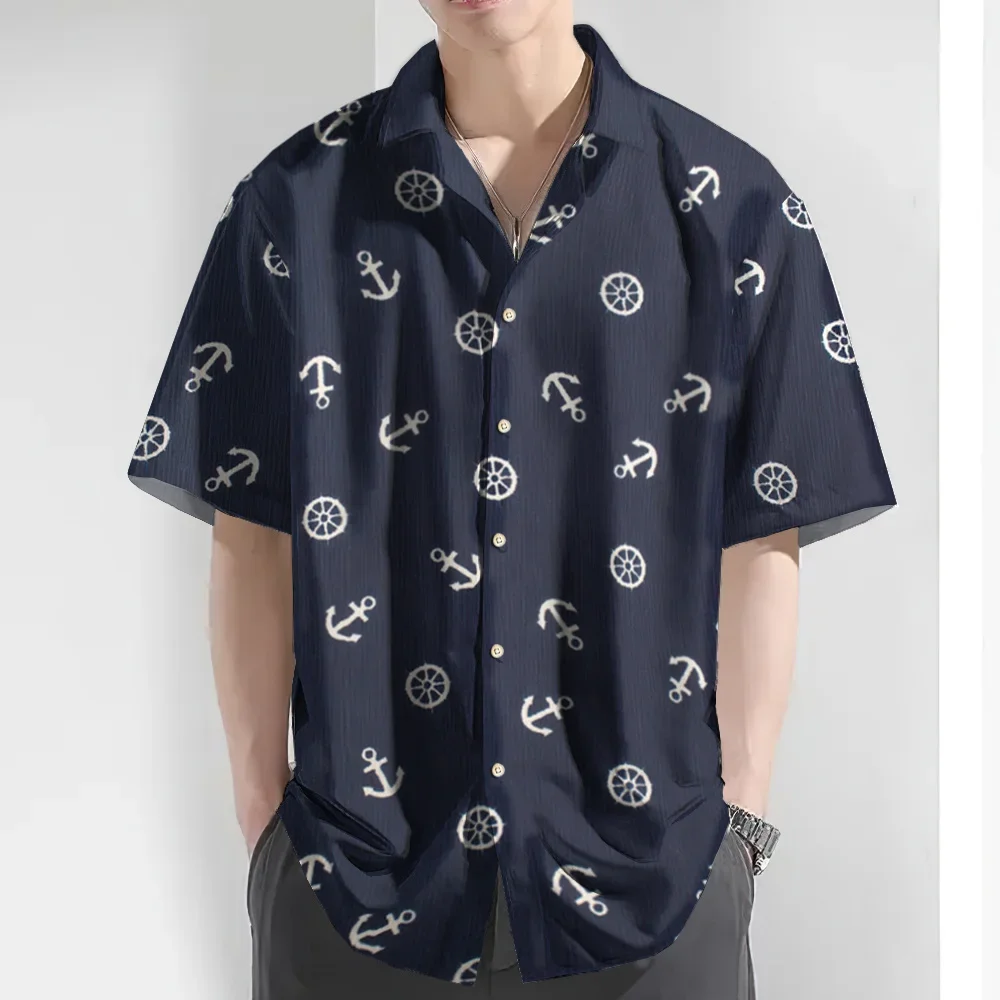 2024 nuova camicia da uomo piccola icona stampata camicia a maniche corte camicia hawaiana Casual da spiaggia estiva da uomo camicia oversize allentata quotidiana