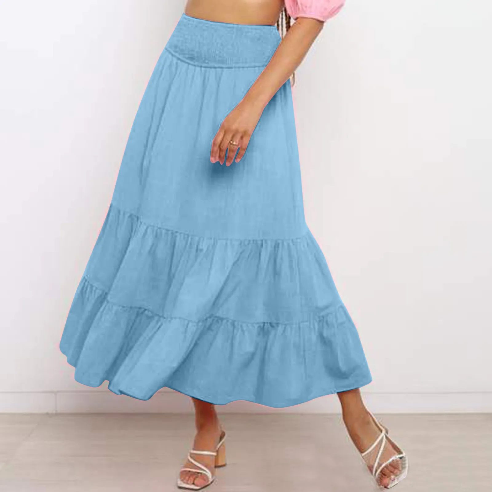 Summer Solid Color Sexy Lotus Leaf Suspender Big Swing Skirt Fashion Set Women's Elegant Top Skirt High Waist Hip Long Skirt