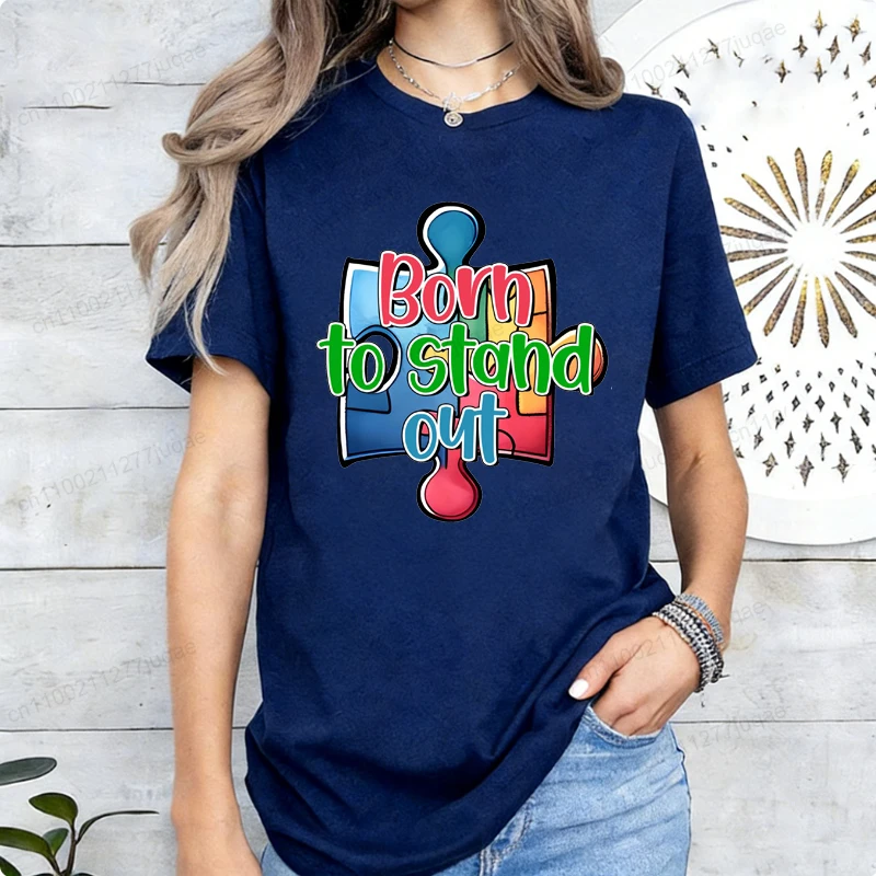 Born To Stand Out Autism Awareness T-Shirts, Colorful Graphic Tee Top, Neurodiversity Acceptance T-Shirt, Support Inclusion Gift