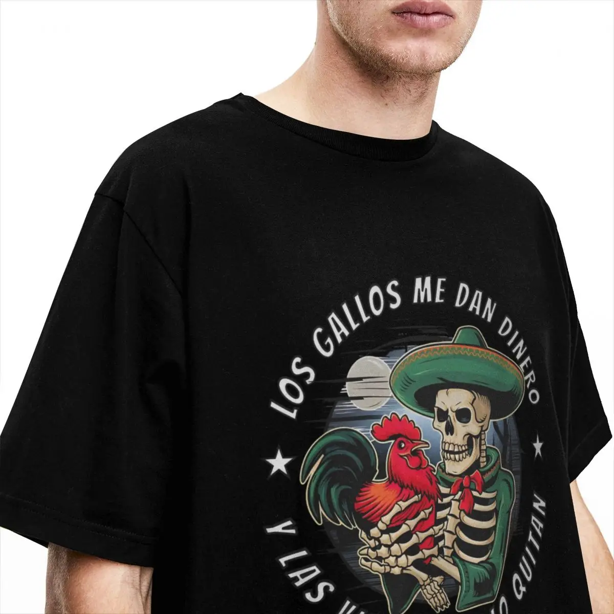 Calacas Chidas Gym T Shirt Los gallos me dan dinero y las viejas me lo quitan T-Shirts Tshirt Summer Cotton Breathable Tees