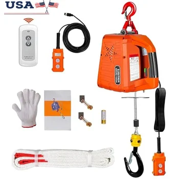 전기 호이스트 윈치 1560LBS 38FT 110V 수동 유선 원격 제어 공장 창고 차고 3 in 1 보안 내구성 360 °