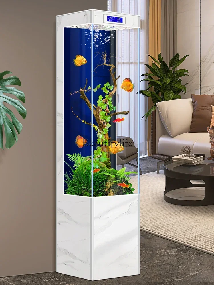 

Living Room Super White Glass Change Water Ecological Fish Tank Circulating Floor Vertical Aquarium