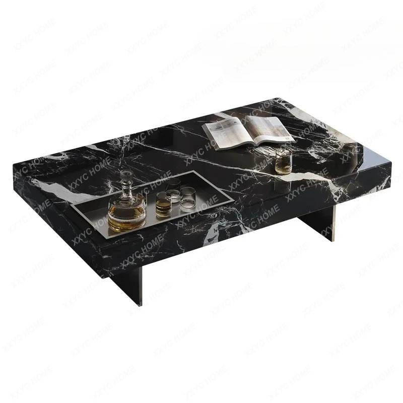 QBlack Rose Marble  Minimalist Light Living Room Natural Luxury Stone Texture Coffee Table Modern TV Cabinet