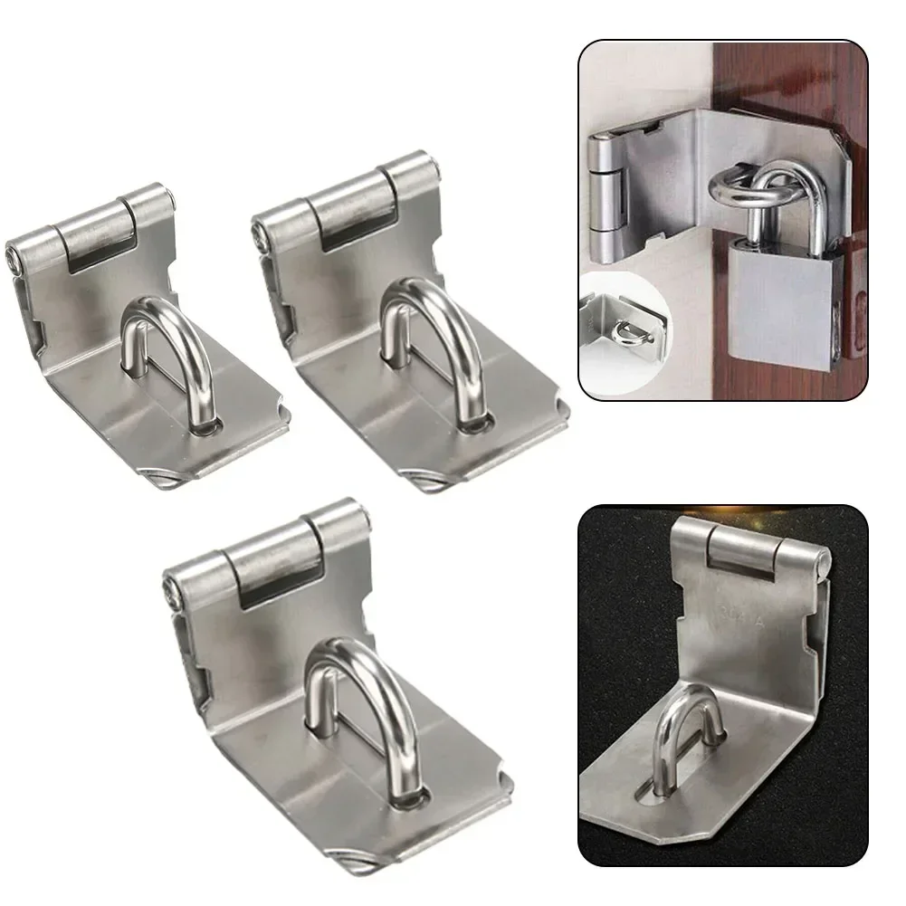 90 Degree Door Clasp Lock Stainless Steel Padlock Hasp Right Angle Shed Gate Latch Home Drawer Padlock Bolt Door Buckle Screws