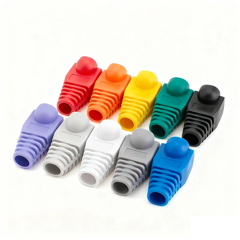 20pcs OD6.5 Cable Connector Plug Cover CAT5E CAT6 RJ45 Ethernet Network Cable 10 Colors Strain Relief Boots RJ45 Connector Caps