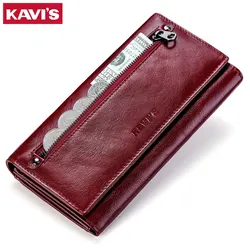 Fashionable Women Wallet Genuine Leather Long Classic Ladies Clutch with Zipper Coin Pocket Rfid Blocking Card Holder Phone Bag