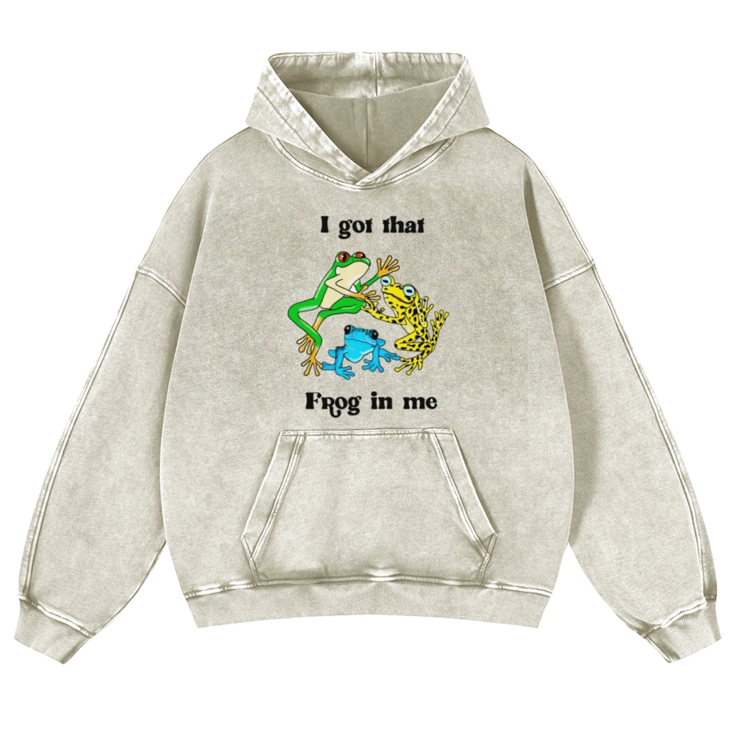 

I Got That Frog In Me Trendy Graphic Hoodie Cusal Acid Washed Hoodie Retro Graphic Hoodie Vintage Ghetto Y2K Hoodie