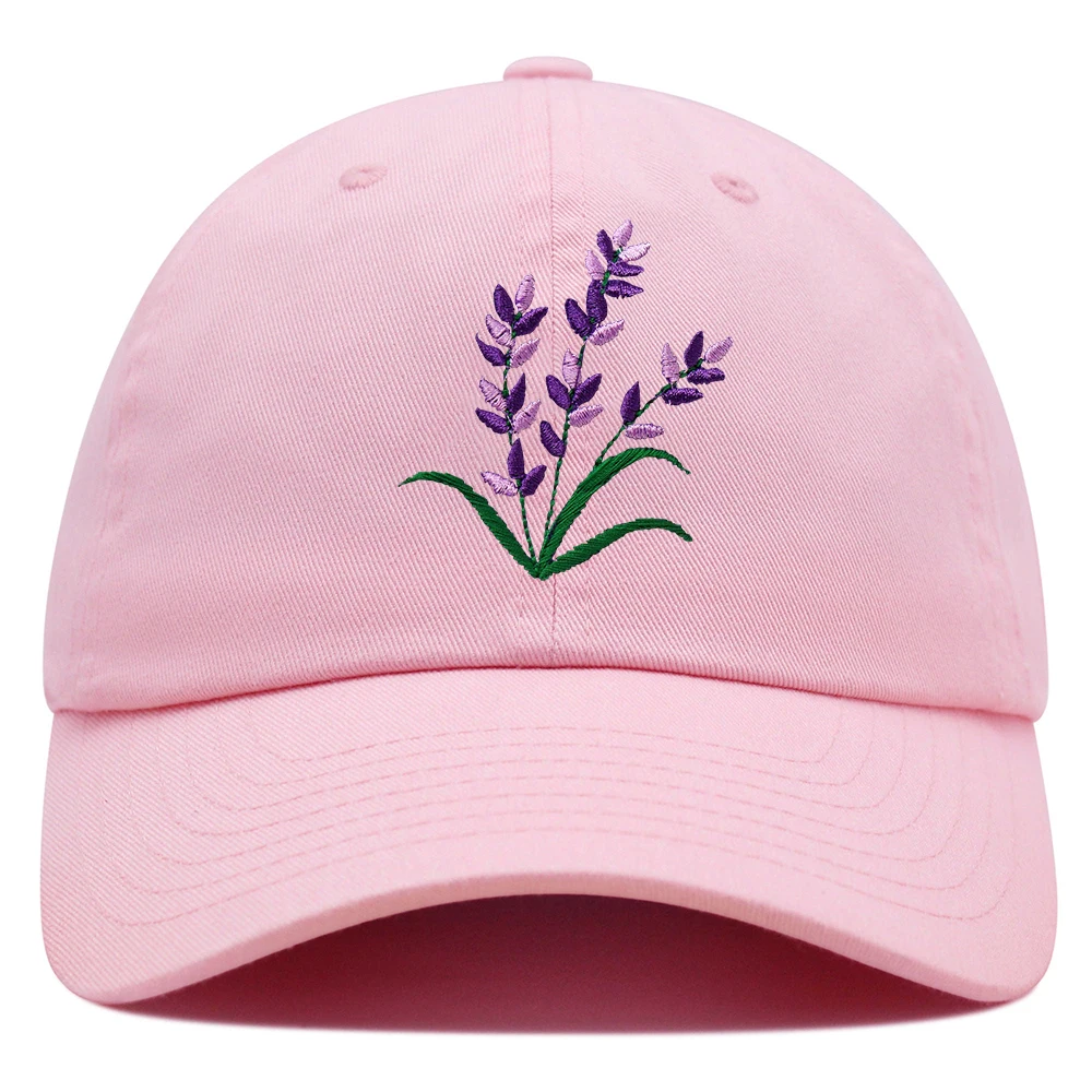 Lavender Embroidered Mom Hat Purple Blue Flower Baseball Cap Woman Summer Plant Trucker Hat Cotton Adjustable