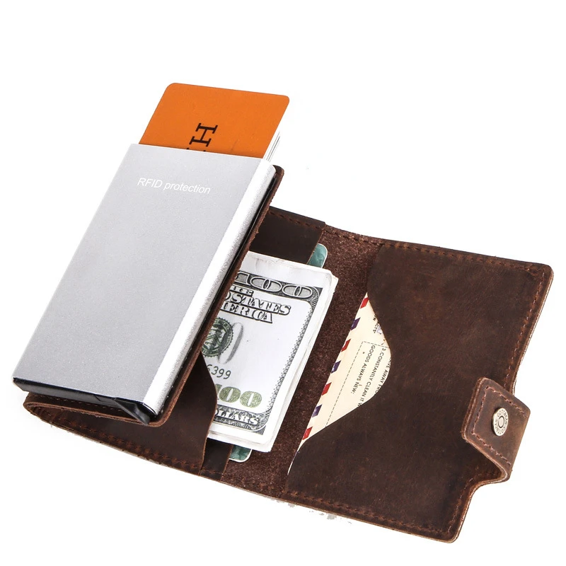 New Design RFID anti theft brush trend cattle pickup bag card cover multi function genuine leather automatic card box luxury