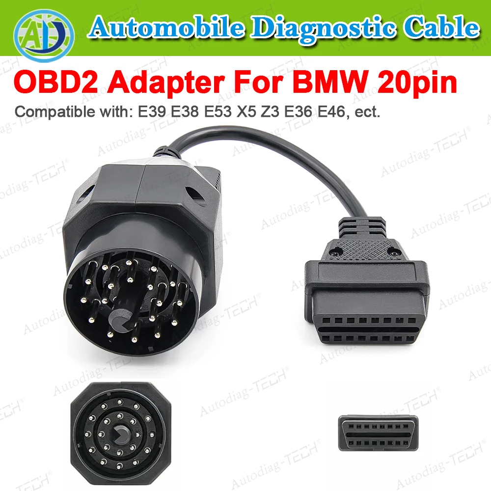 

Адаптер разъема OBDII для BMW E39 E38 E53 X5 Z3 E36 E46 20-контактный разъем OBD1 на 16-контактный разъем OBD2, автомобильный диагностический кабель OBD для BMW