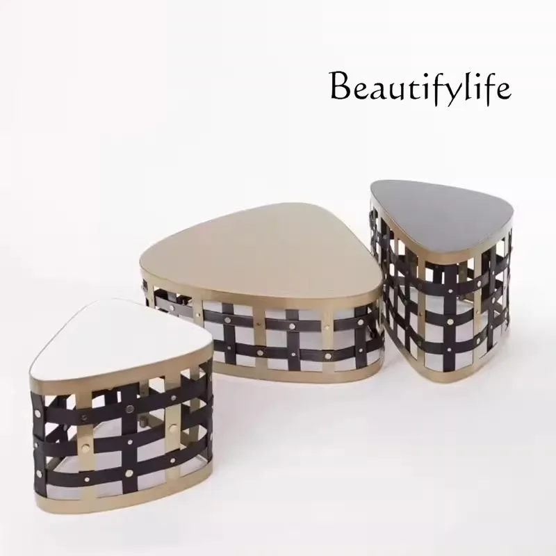 

Italian light luxury coffee table stainless steel combination tea table villa high art sense special-shaped side table