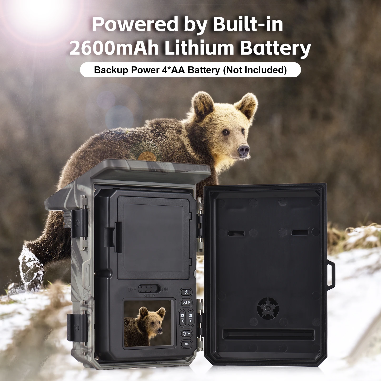 Solar Powered Night Vision Trail Camera 50MP 4K Hunting Cameras 0.3s Trigger Time Trail Camera