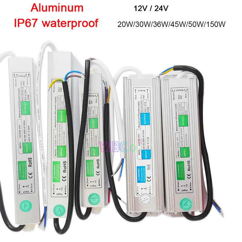 DC 12V 24V Waterproof IP67 Aluminum Power Supply 15W 20W 30W 45W 50W 60W 80W 100W 120W 150W LED Strip light Driver adapter