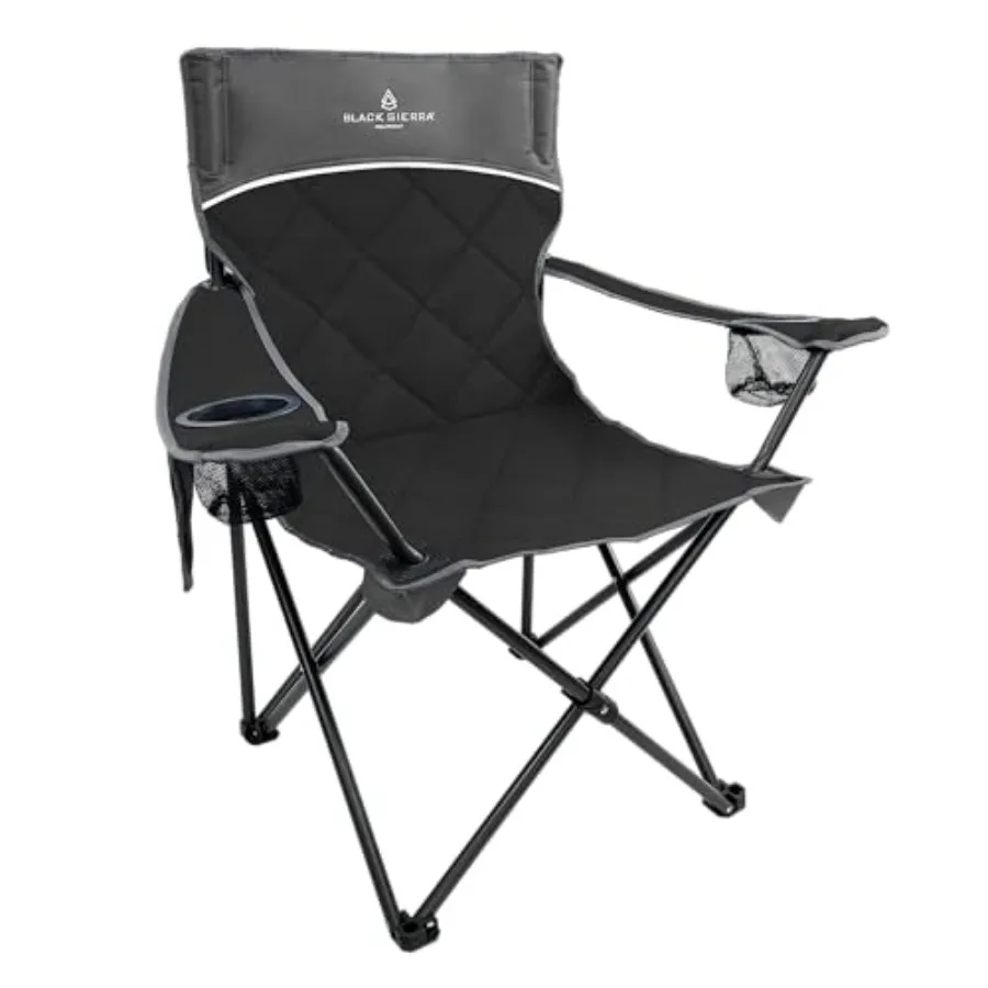 

Sierra Quilted Padded Camping Chair, Oversized Heavy Duty Outdoor Lounge Seat Supports 300 lbs, Portable, Folding with Cup Hold