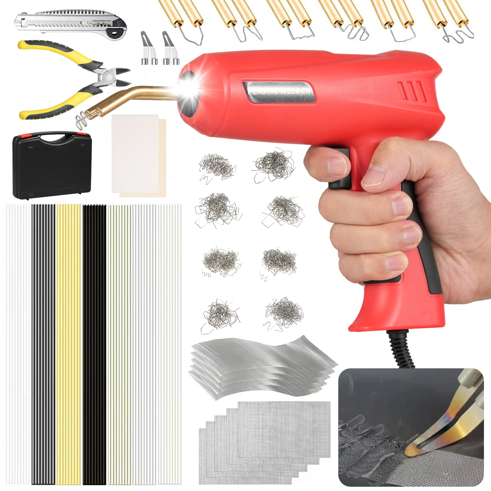 

150W Plastic Welder,2 in 1 Handheld Hot Stapler Machine,800PCS Hot Stapler,56 pcs PP Plastic Welding Rods,knife,Plier Car Bumper