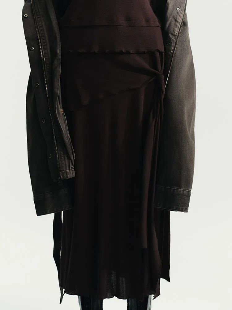 Зима 202, новая милая юбка-миди с высокой талией и разрезом, мягкий материал, женские юбки с разрезом f-длины, мягкие юбки-миди