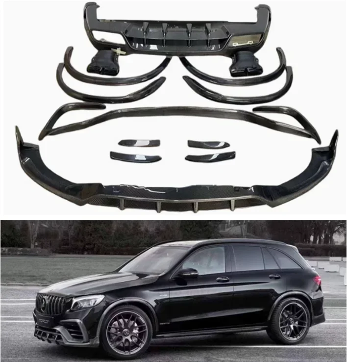 Carbon Fiber Front Bumper Spoiler Lip Rear Trunk Diffuser Wheel brow Side Skirts Body Kit For Mercedes-Benz GLC63 AMG 2016-2019