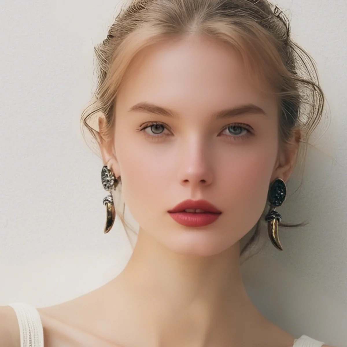 

2025 New 2pcs Trend Vintage Women Jewelry Metal Sparkly Horn Earrings With Luxury Prom Party Accessories Charm Girl Gifts