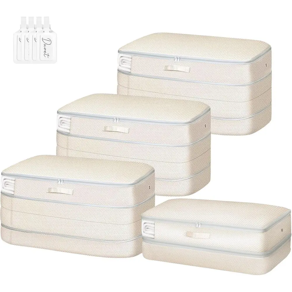 

Большие компактные компрессионные мешки для постельного белья, 4 шт., бежевые, моющиеся, для хранения одеял, пледов, подушек