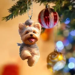 Cute Yorkshire Pendant 2D Ornament Charm Acrylic Puppy Keychain, Cartoon Hanging Decoration for Car, Bag, Festive Party Gifts