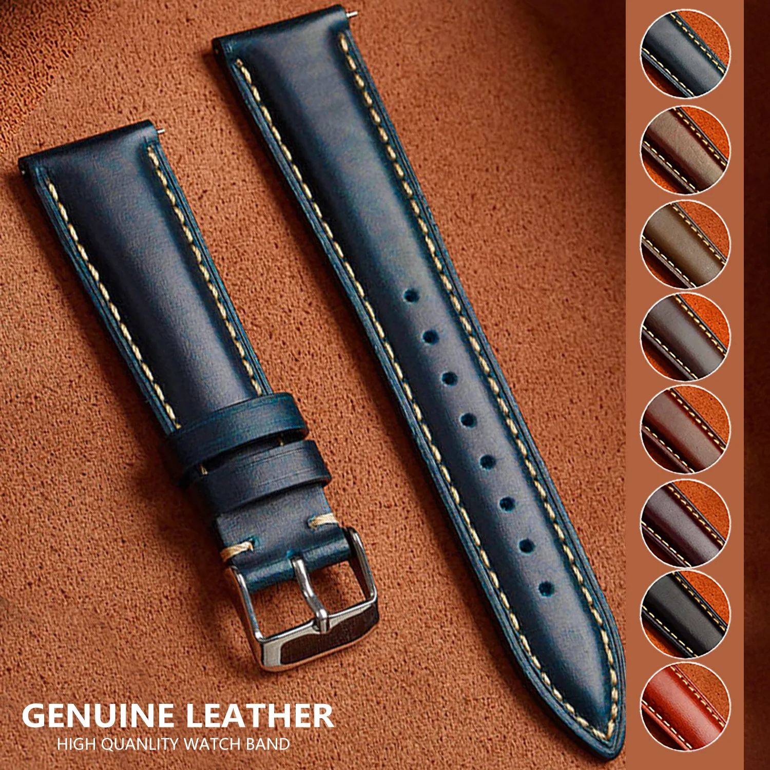 Top Grain Natural Leather 18/19/20/21/22 mm Watch Strap Band Wax Genuine Leather Men Women Watch Band Stainless Steel Buckle