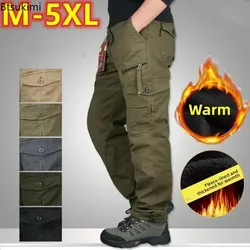 New 2026 Men's Warm Fleece Cargo Pants Solid Winter Thick Military Camouflage Tactical Cotton Long Trousers Men Casual Pants 5XL