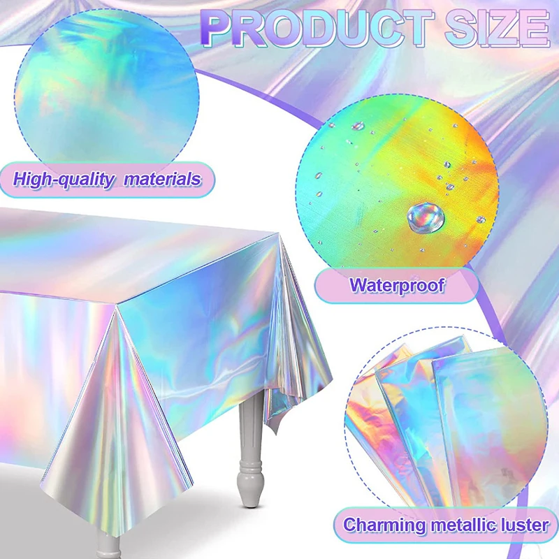 1PC Laser Rainbow Theme Party Tablecloth Disposable Aluminum Foil Tablecloth Shiny Birthday Wedding Party Christmas Decor Suppli