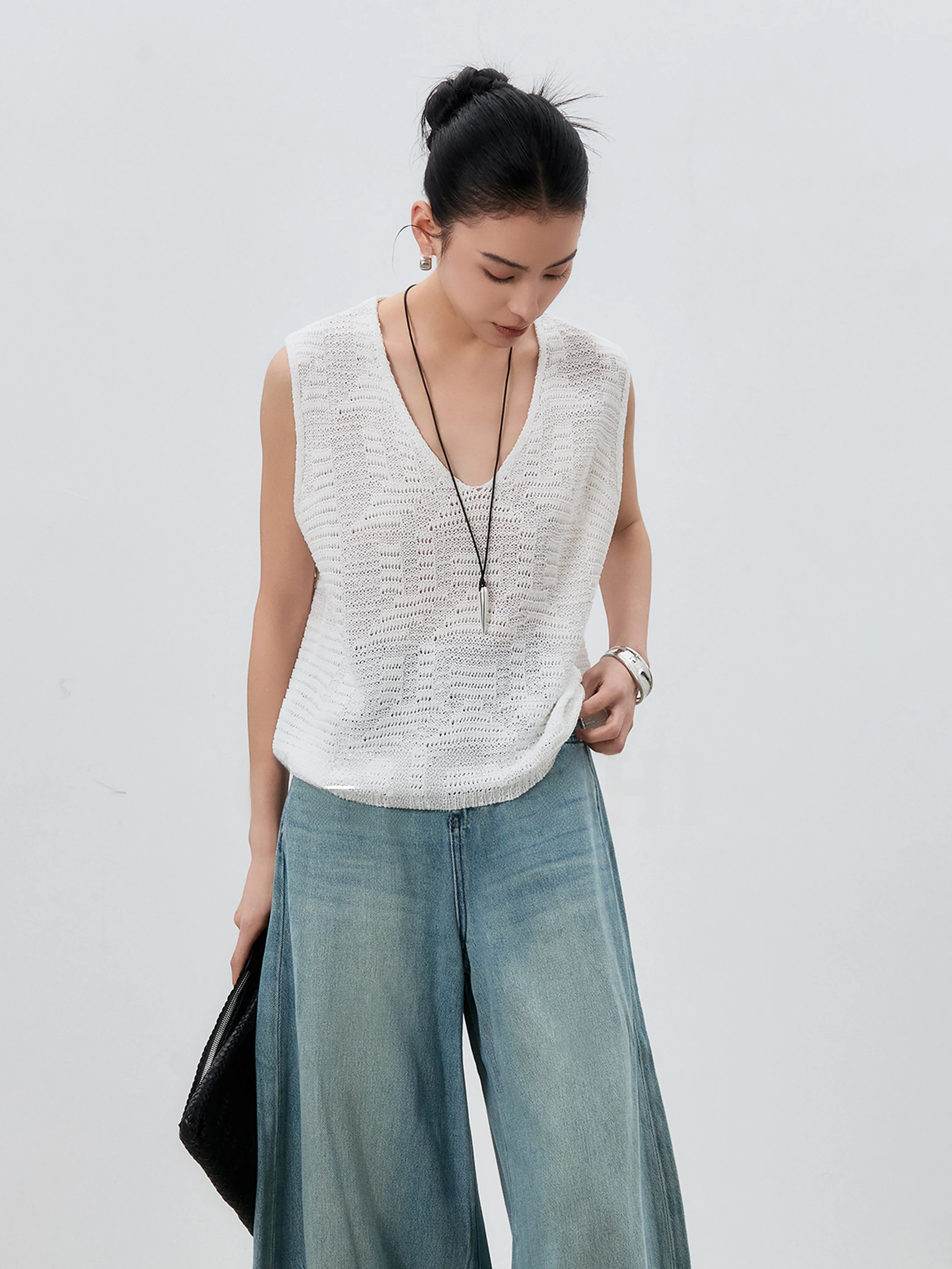 

Женский белый вязаный жилет CHIC ZHI с V-образным вырезом, без рукавов, из льна, свободного кроя, дышащий, тонкий, в повседневном стиле