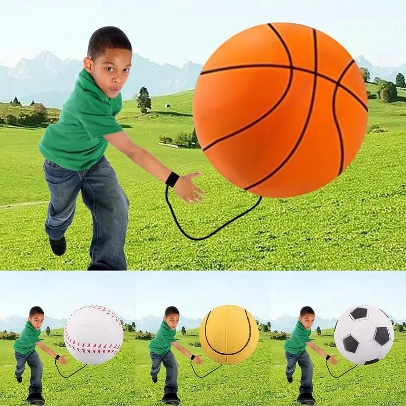 Wrist Band Ball Rubber Bouncy Ball Wrist Training Bouncy Ball Reusable Football Shape Bouncy Ball Wristband Toy Indoor Supply