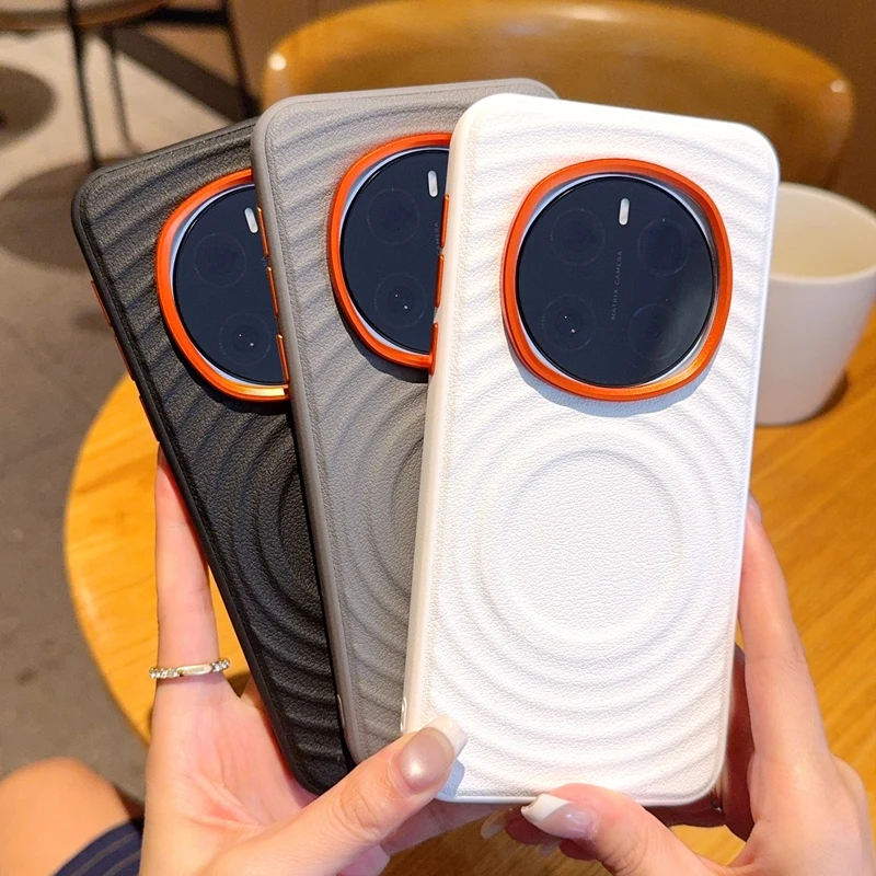 For Honor Magic 7 Pro 6 Pro Case Magnetic Ripple Pattern PU Leather Cover with Metal Camera Lens for HONOR Magic7