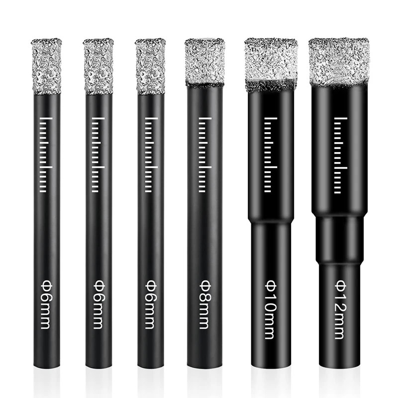 6 Pcs Diamond Drill Bit Porcelain Tile Drill Bit 6Mm 8Mm 10Mm 12Mm Tile Drill Bits Sets Round Shank Dry Drill Bits