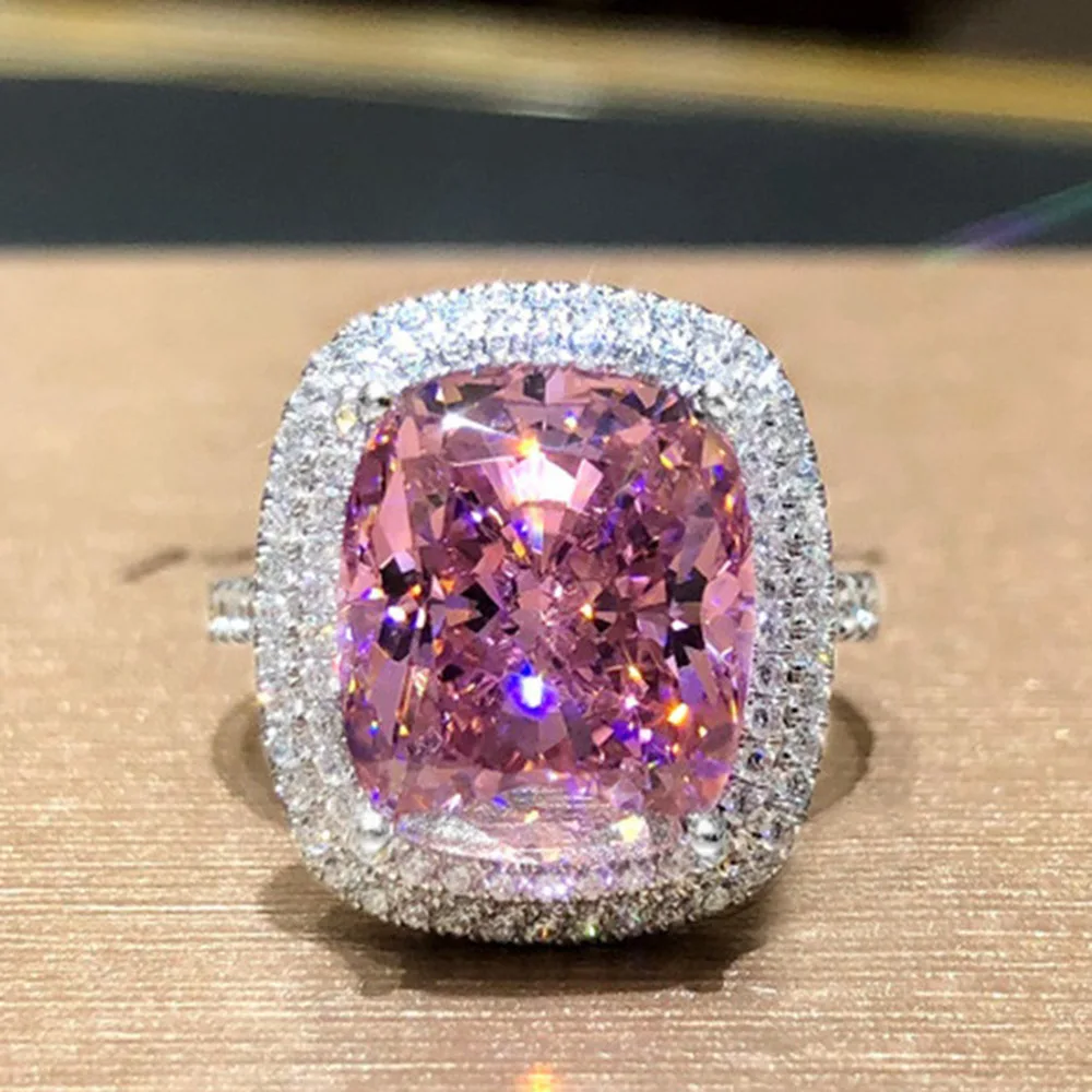 AAAAA Big Yellow Pink Zirconia Wedding 925 Silver Rings for Women Romantic Bridal Marriage Ceremony Party Rings Fashion Jewelry