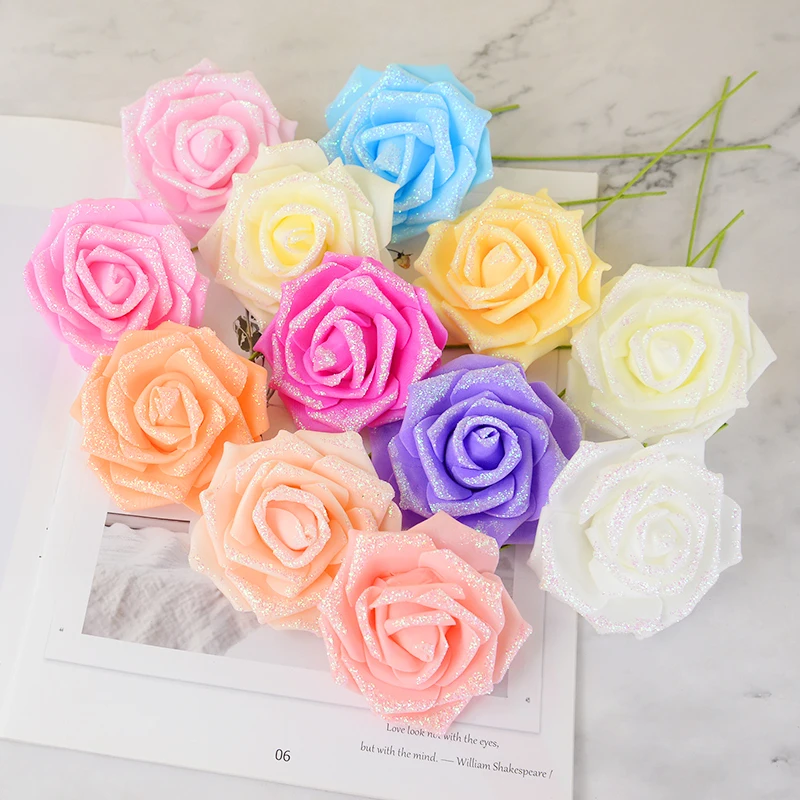 Artificial Rose Flowers Bouquets Glitter Rose Home Decor Wedding Bride Party Decorations Photo Props Cosplay Tools Fake Bouquets