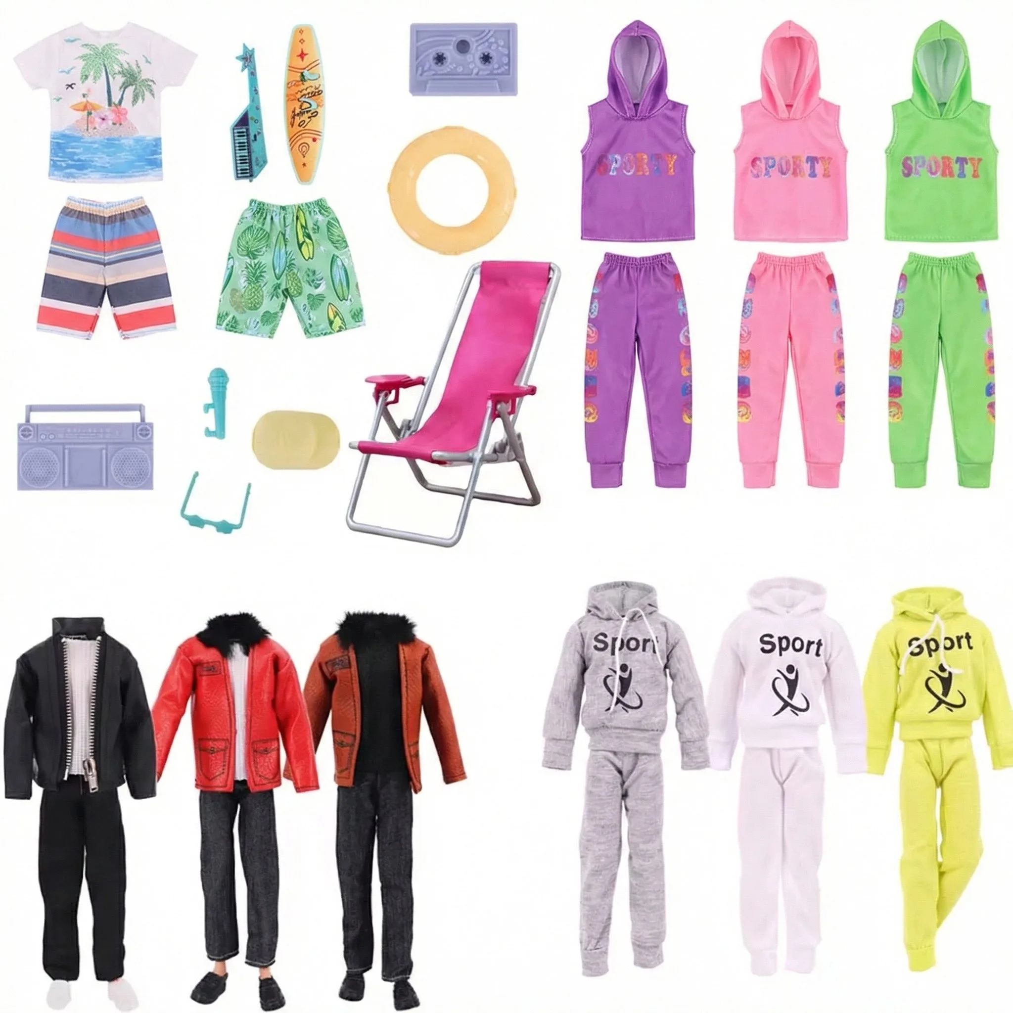 세트 켄 인형 옷 신발 서핑 보드 안경 기타 바이올린 스케이트 보드 헤드셋 인형 액세서리 어린이 장난감 생일 선물