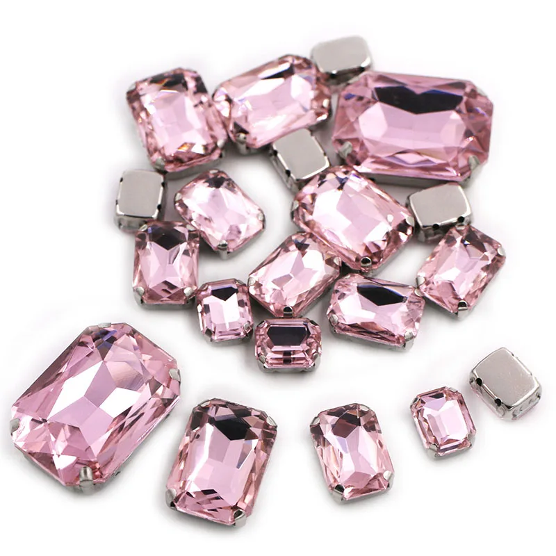 20Pcs/Bag Rectangle octagon Shape Mix Size Glass Crystal Pointback Claw Setting/Cup Rhinestones For Clothing/Wedding Decorations