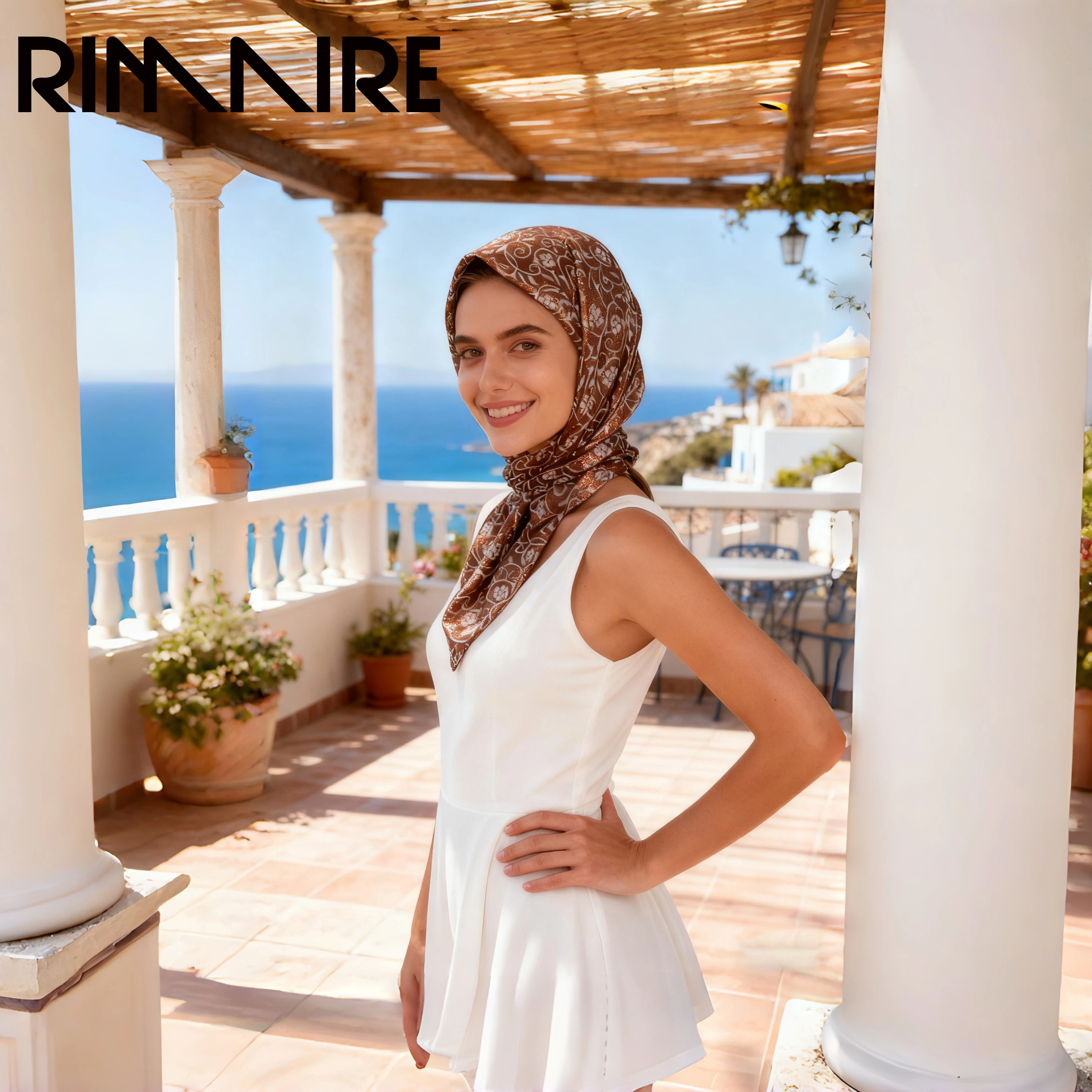 

RIMAIRE New Women's Gold-Embossed Square Handkerchief (70x70cm) Stylish and Elegant, Versatile for Multiple Occasions