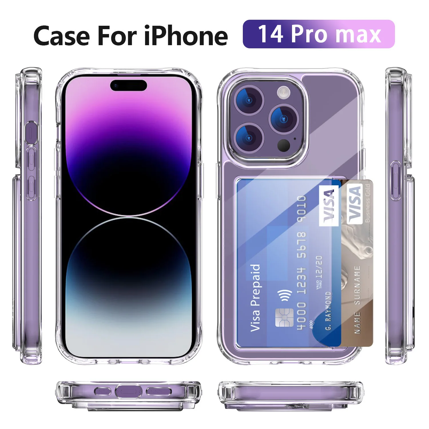 Four Corner Anti Falling Acrylic Phone Case For Iphone 15plus 14 13 12 11 Phone Case With Side Card Transparent Phone Case