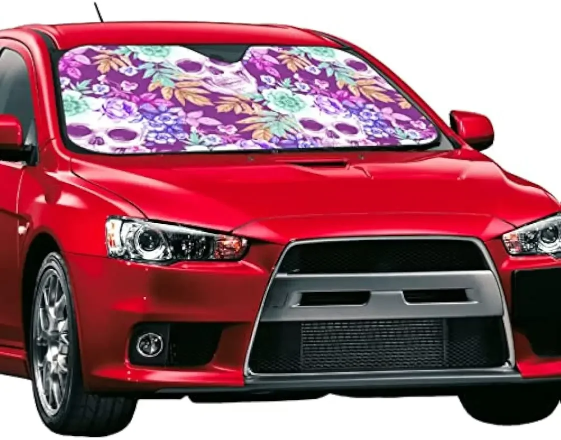 Vintage calaveras flores púrpura parabrisas de coche parasol Protector de visera ventana delantera parasol cubierta para la mayoría de los coches SUV camiones