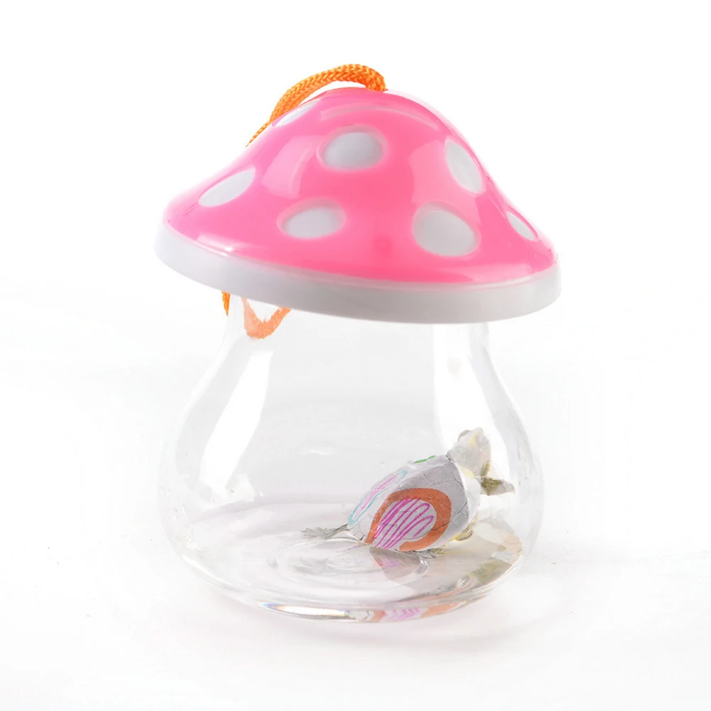 

3pcs Mushroom Shape Transparent Plastic Fish Bottle With Handle For Small Fish Portable Aquarium Decor For Office