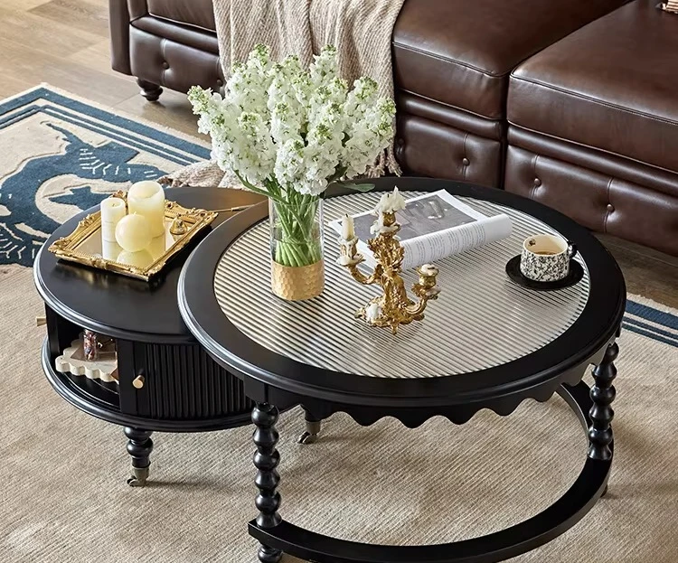 

Американский ретро-столик из массива дерева для гостиной, комбинированный журнальный столик для дома, для небольшой квартиры, черный, элитный чайный столик