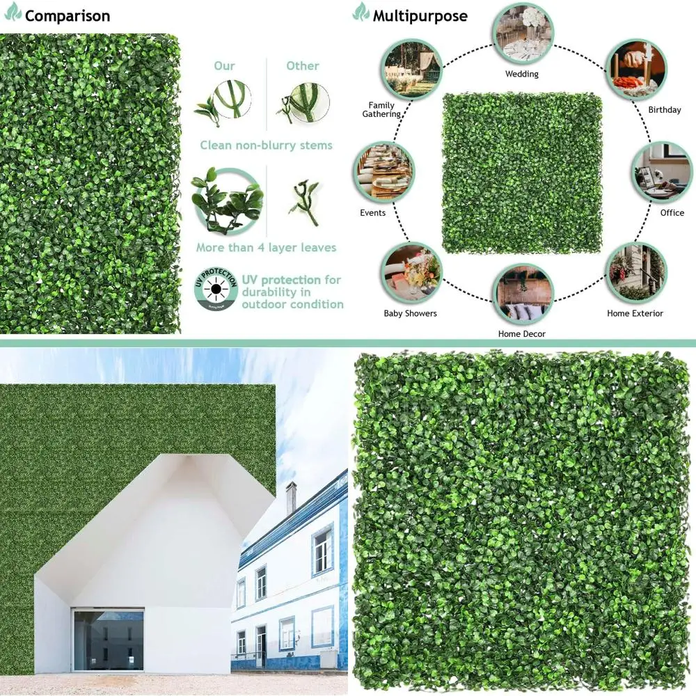 20x20 Artificial Boxwood Panels - Outdoor/Indoor Greenery Wall Decor for Privacy Hedge & Garden Backdrop