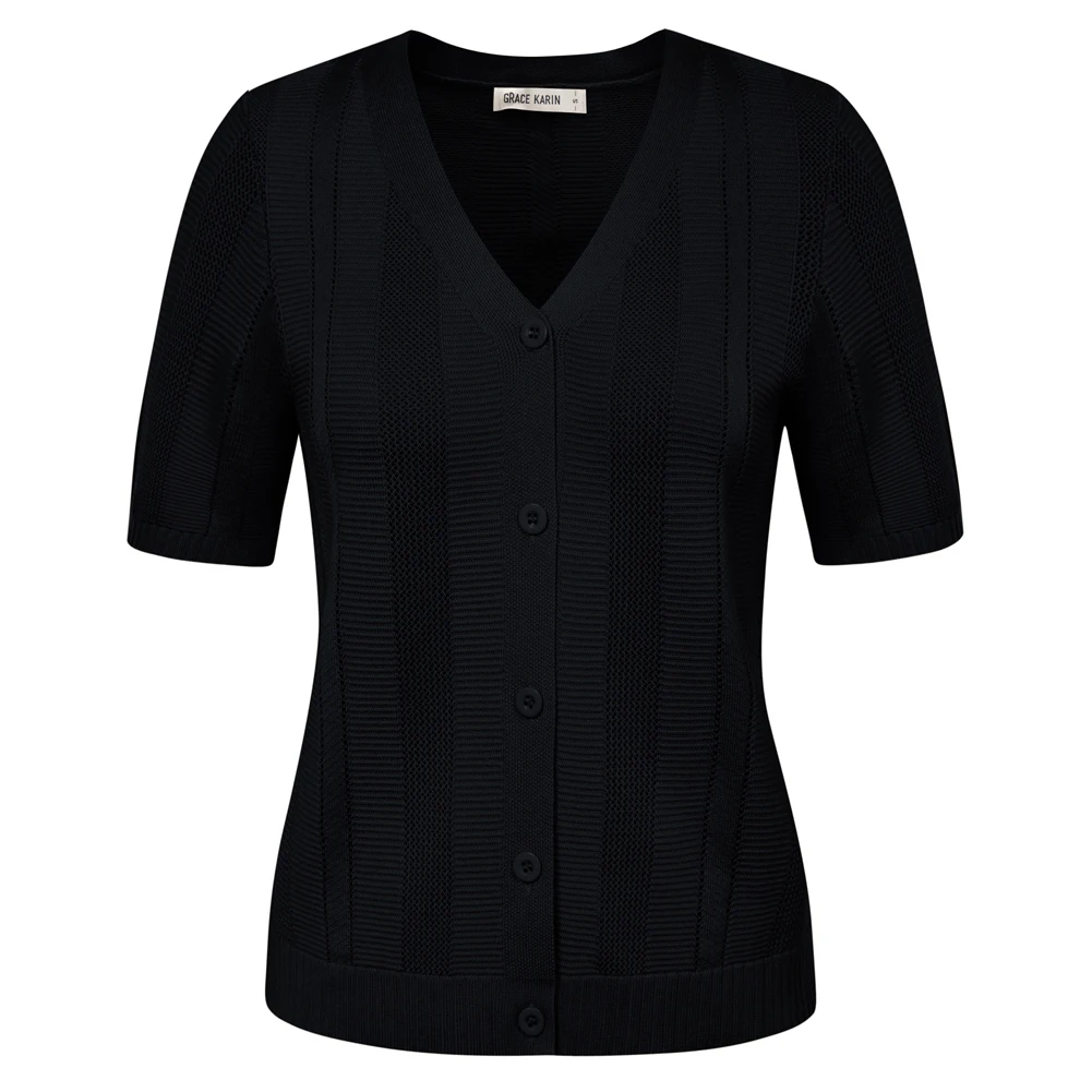 Maglione abbottonato con scollo a v a maniche corte con Cardigan strutturato scavato da donna GK