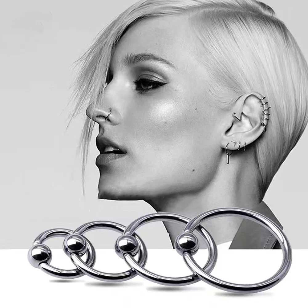 5PCS G23 Solid Titanium &Steel Circular Bead Ring Closer Ring Nose Ring Earring Labret TragusCaptive Bead Piercing Jewelry