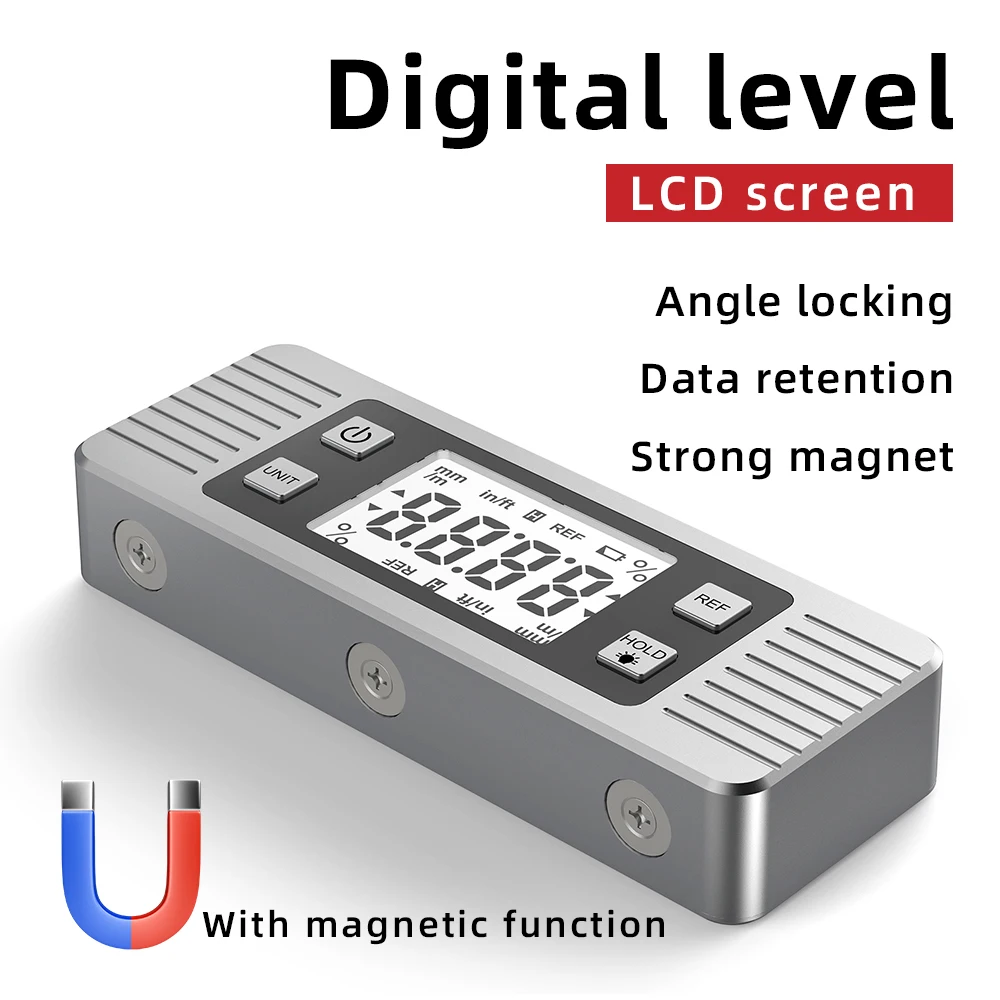 Digitaler Neigungsmesser, hochpräziser Winkelmesser, Winkelmesser, Füllstandsmesser, unterer Magnet, Datenspeicherung, LCD-Display mit Hintergrundbeleuchtung