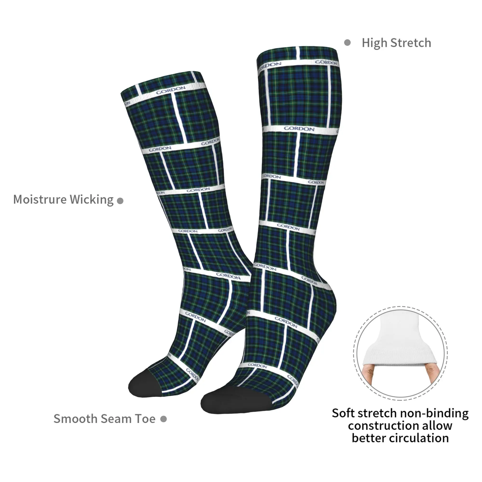 All Seasons Crew Stockings Clan Gordon Tartan Socks Harajuku Fashion Hip Hop Long Socks Accessories for Men Women
