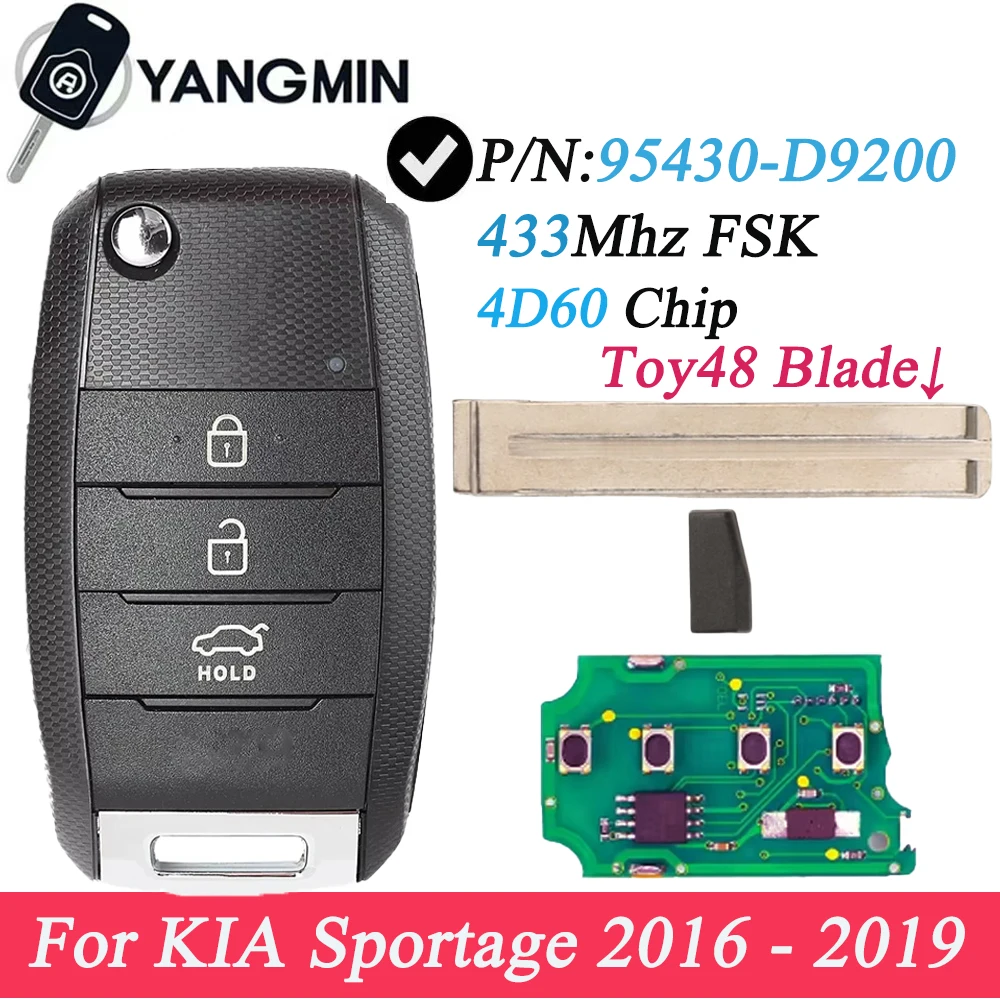 

95430-D9200 Remote Car Key Fob 433MHz 4D60 CHIP For KIA Sportage 2016 2017 2018 2019 95430-F1200 RKE-4F26 D9200 F1200 toy48